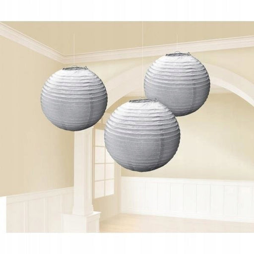 Silver Round Paper Lantern 24.1Cm 3pk
