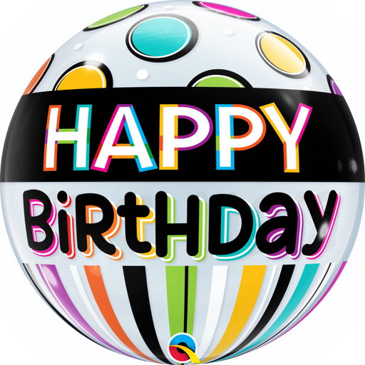 22'' Single Bubble Black Band & Dots Birthday