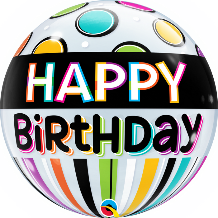 22'' Single Bubble Black Band & Dots Birthday