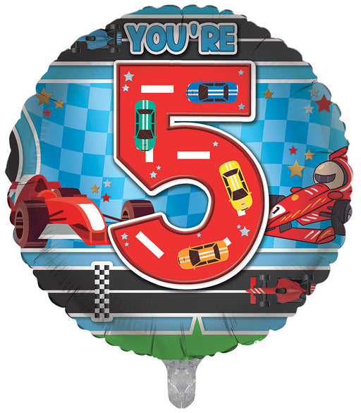 Racing / Blue 5th Birthday 18 Inch Foil Balloon