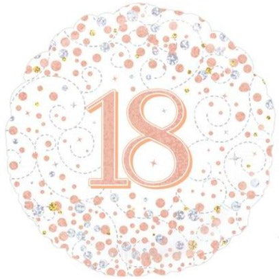 18'' Sparkling Fizz 18th Birthday White & Rose Gold