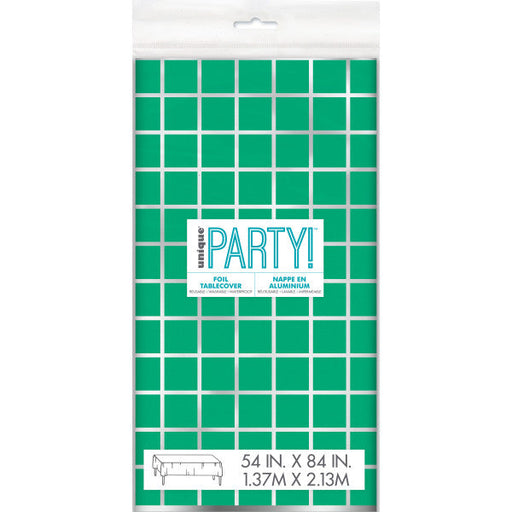 Silver & Bright Green Rectangular Foil Table Cover