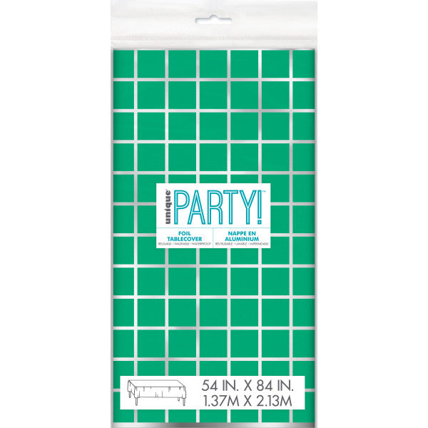 Silver & Bright Green Rectangular Foil Table Cover