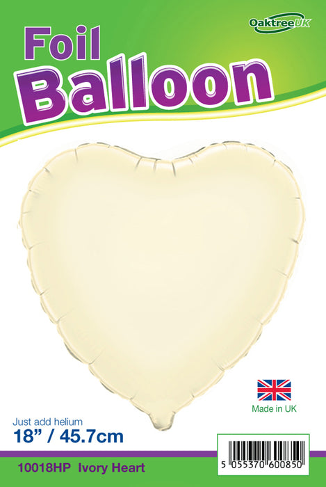 18'' Packaged Heart Ivory Foil Balloon