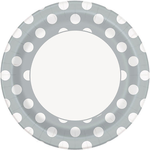 Silver Polka Dot Paper Party Plates 8pk