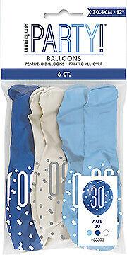 Blue 30th Birthday Balloons, Pack Of 6