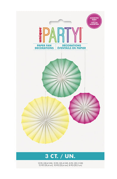 Pink, Green & Yellow Paper Fan Decorations (3pk)