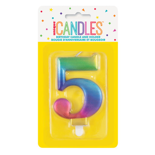 Rainbow Metallic Number 5 Candle