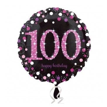 18'' Black & Pink Sparkling 100th Foil