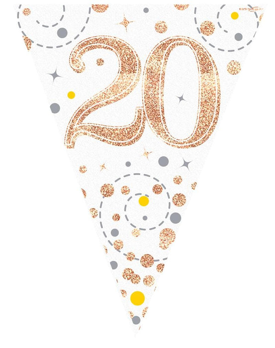 Oaktree UK 20th Birthday White & Rose Gold Bunting - 11 Flags 3.9M