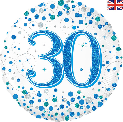 Oaktree UK Foil Balloons 30th Birthday Blue Sparkling Fizz 18" Foil Balloon