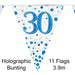 Oaktree UK 30th Birthday Bunting Blue Fizz - 11 Flags 3.9M