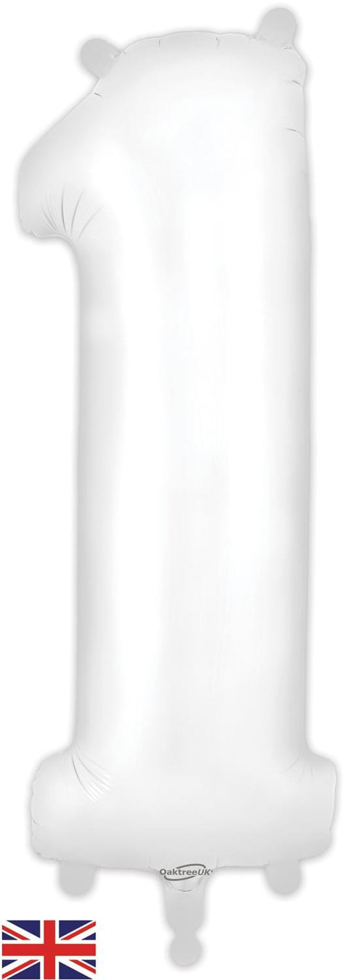 Oaktree UK Foil Balloons White Number 1 34"