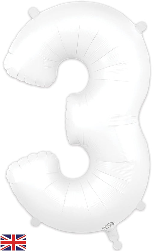 Oaktree UK Foil Balloons White Number 3 34"