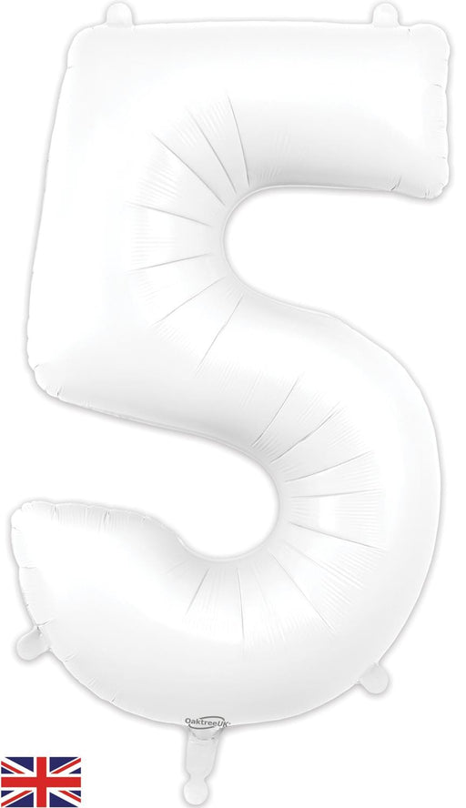 Oaktree UK Foil Balloons White Number 5 34"