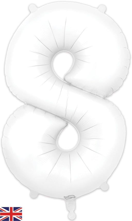 Oaktree UK Foil Balloons White Number 8 34"