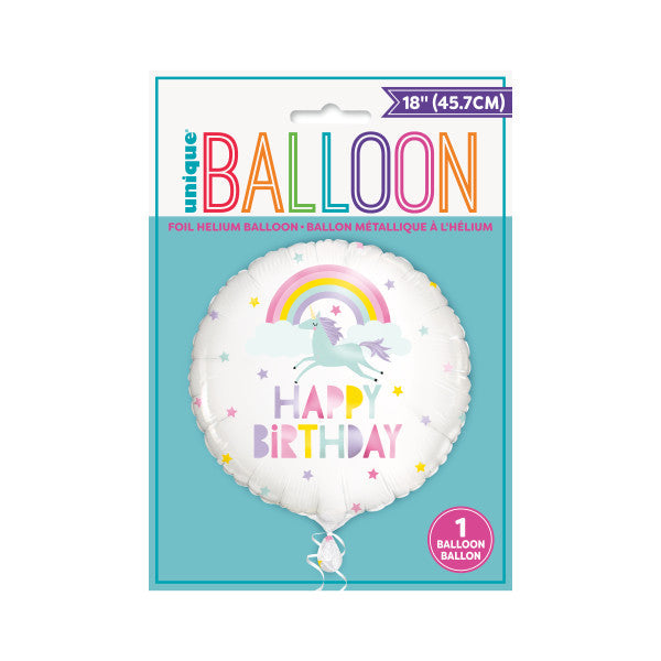 Rainbow & Unicorn Happy Birthday Round Foil Balloon 18''