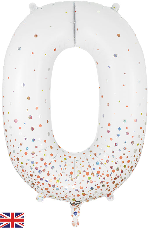 34" Number 0 Sparkling Fizz Holographic Rose Gold