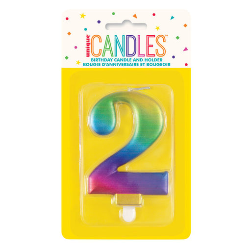 Rainbow Metallic Number 2 Candle