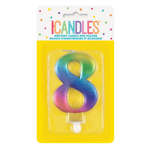 Rainbow Metallic Number 8 Candle