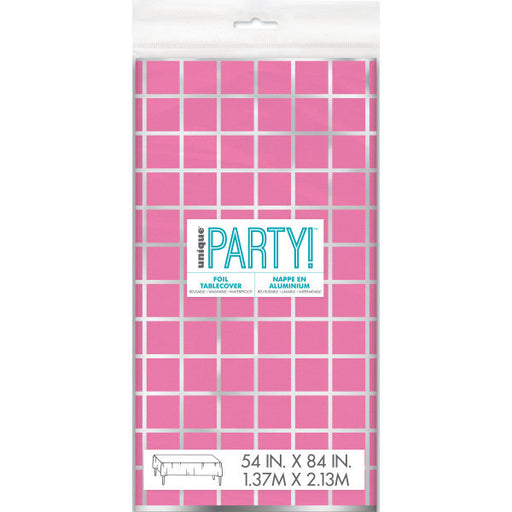 Silver & Bright Pink Rectangular Foil Table Cover