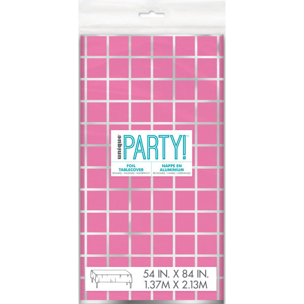 Silver & Bright Pink Rectangular Foil Table Cover