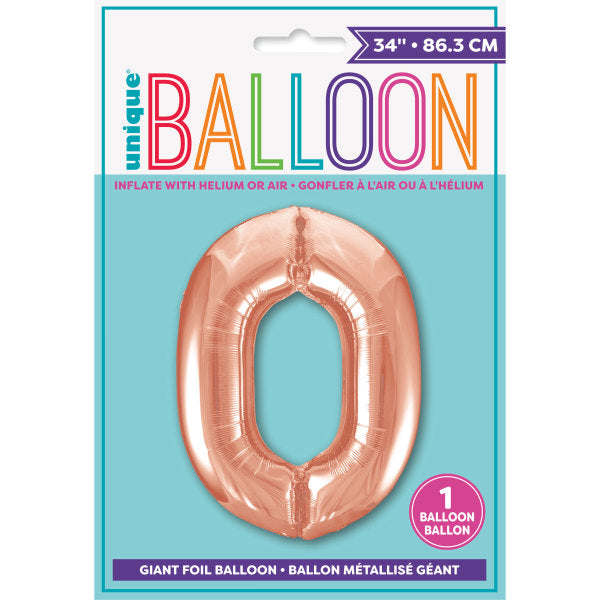 Rose Gold Number 0 Shaped Foil Balloon 34''