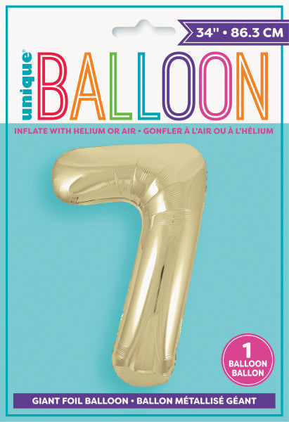 Champagne Gold Number 7 Shaped Foil Balloon 34'', Packaged