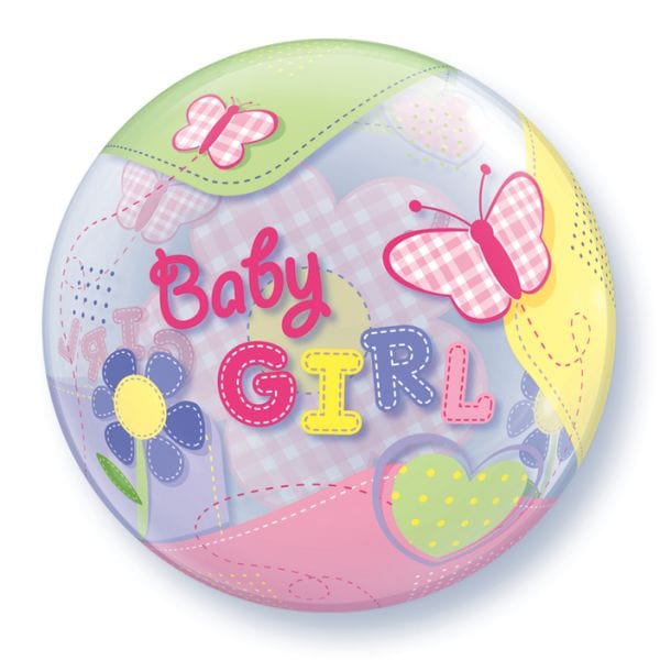 Qualatex Foil Balloon Baby Girl Butterflies Bubble Balloons