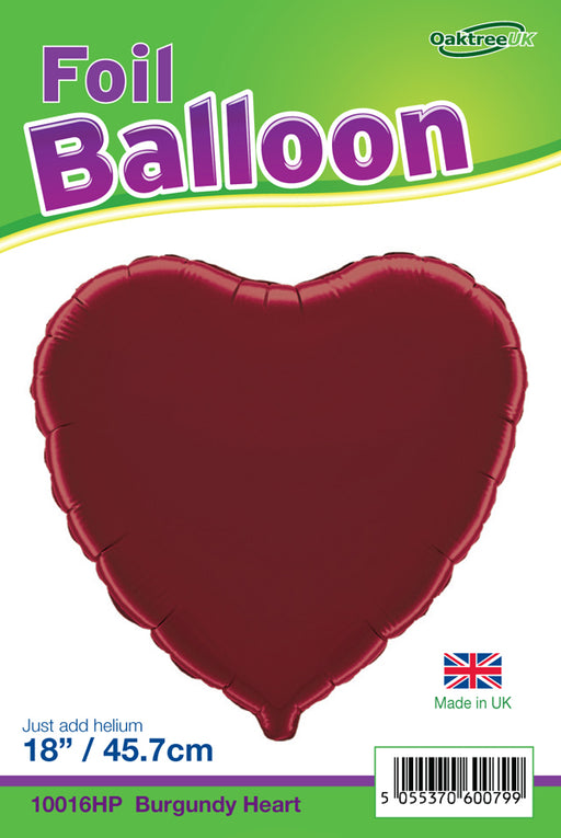 18'' Packaged Heart Burgundy Foil Balloon