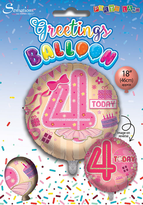 Pink 4th Birthday 18 Inch Foil Balloon