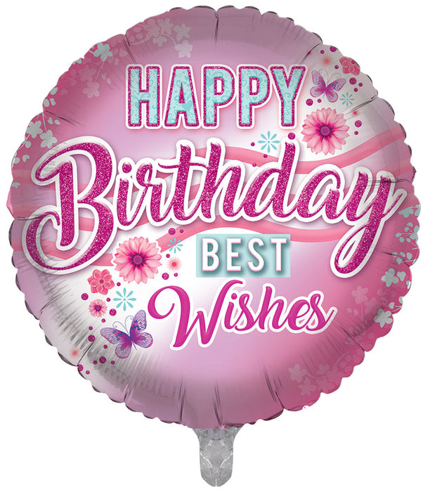 Pink Happy Birthday Wishes 18 Inch Foil Balloon