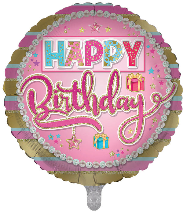 Pink Happy Birthday 18 Inch Foil Balloon