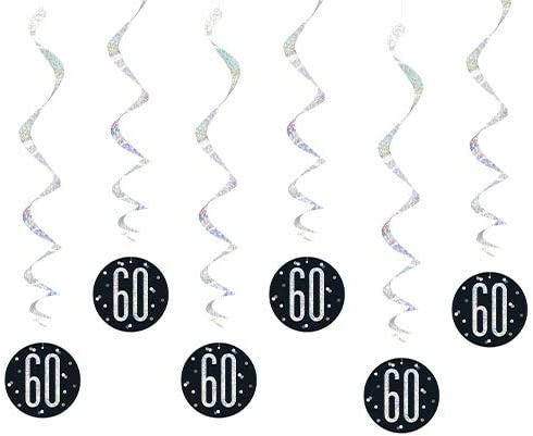 Glitz Black 60 Birthday Swirl Dec 6pk 32'' L