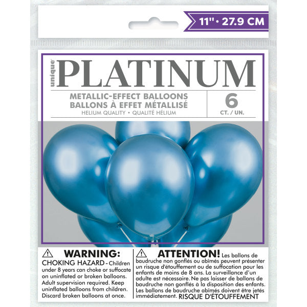 Blue Platinum 11'' Latex Balloons, 6Ct