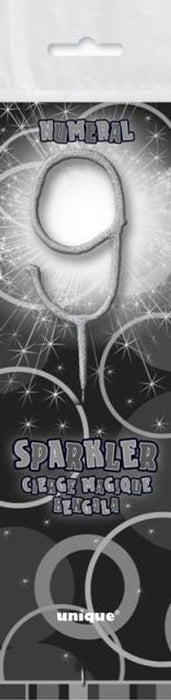 Silver Number 9 Sparkler Candle
