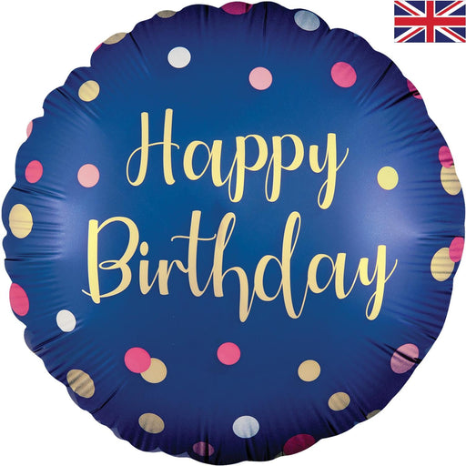 Polka Dot Navy Happy Birthday 18 Inch
