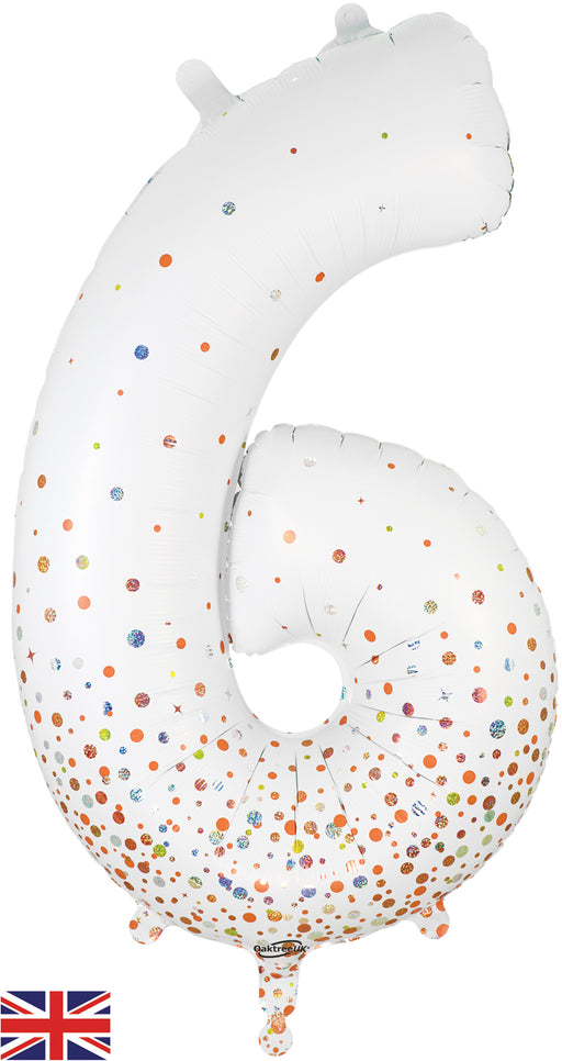 34" Number 6 Sparkling Fizz Holographic Rose Gold