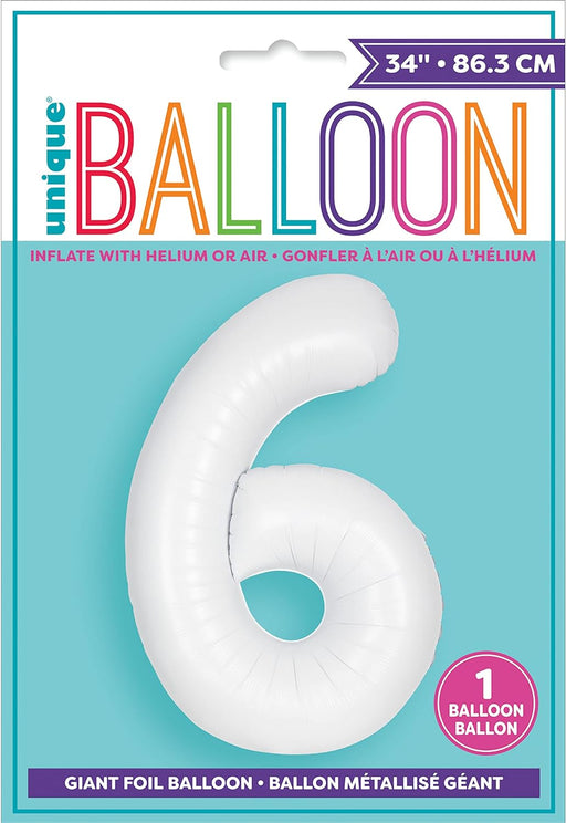 34" White Number 6 Foil Balloon