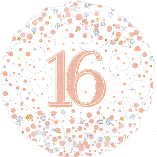 18'' Sparkling Fizz 16th Birthday White & Rose Gold