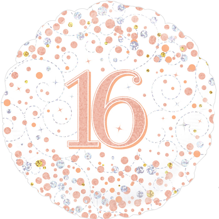 18'' Sparkling Fizz 16th Birthday White & Rose Gold