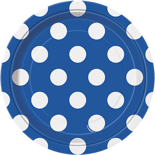 Royal Blue Polka Dot Dessert Plates 8pk