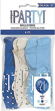 Blue Glitz 21st Birthday Latex Balloons 6pk