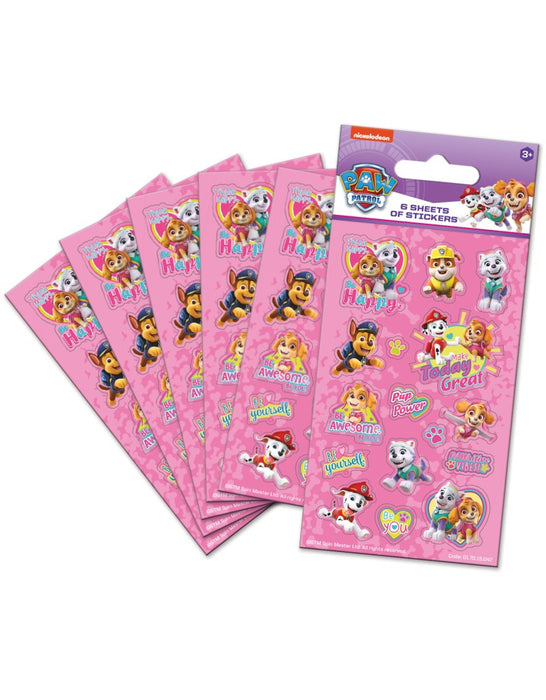 Paw Patrol Pink Party Sticker Pack - 6 Sheets
