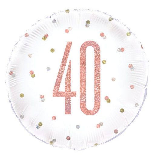 Birthday Rose Gold Glitz Number 40 Round Foil Balloon 18''