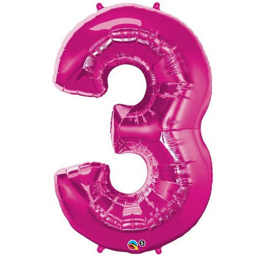 34'' Shape Foil Number 3 - Magenta (Qualatex)