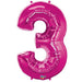 34'' Shape Foil Number 3 - Magenta (Qualatex)