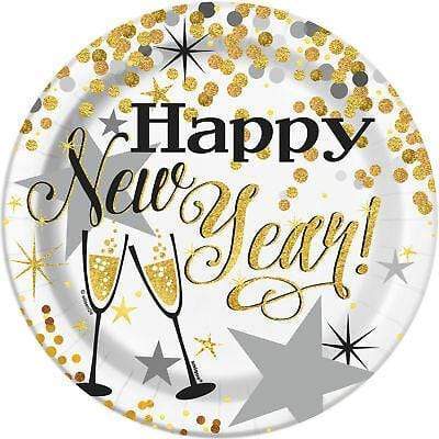 White Glittering New Year Paper Plate 17.7Cm 8pk