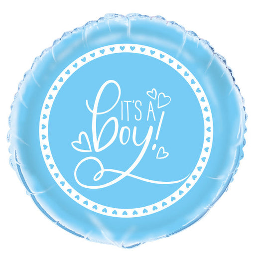 Blue Hearts Baby Shower Round Foil Balloon 18''