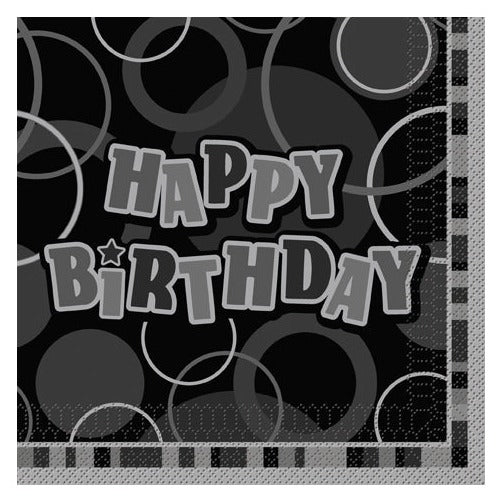 Happy Birthday Black Glitz Napkin 16pk